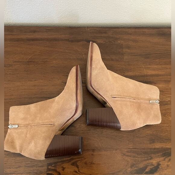 Sam Edelman Blake Tan Block Heel Minimalist Neutral Leather Ankle Booties - Picture 6 of 15
